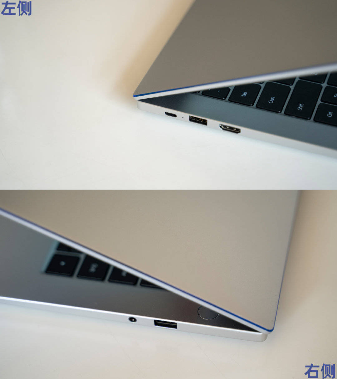 c面设计有隐藏式的摄像头,开关机 指纹识别的二合一键,细长条的触控板
