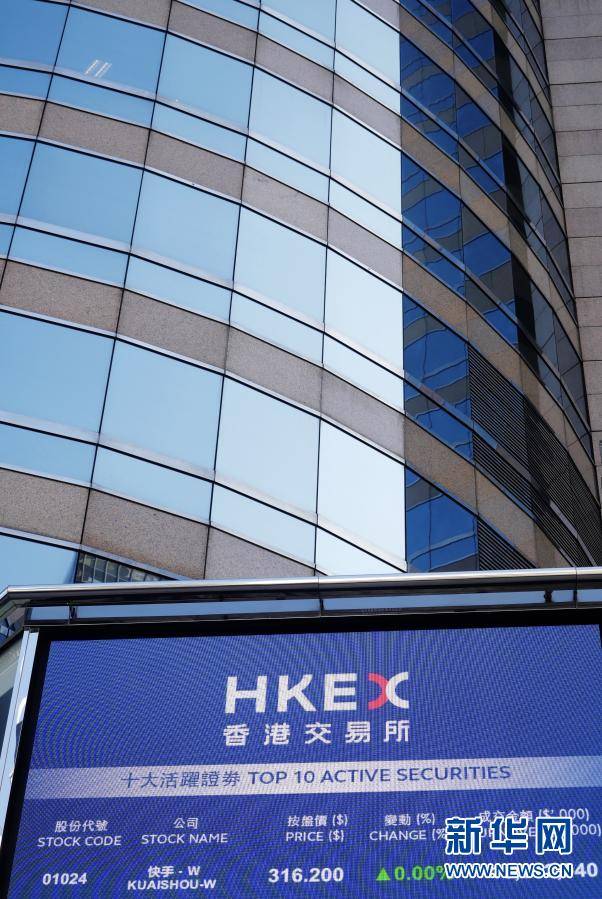 中环,电子屏幕显示股份代码为1024的快手科技在香港交易所挂牌上市