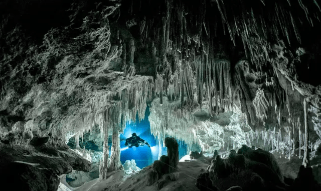 美国摄影师捕捉墨西哥海底洞穴照片，景色奇幻仿佛外星球探险