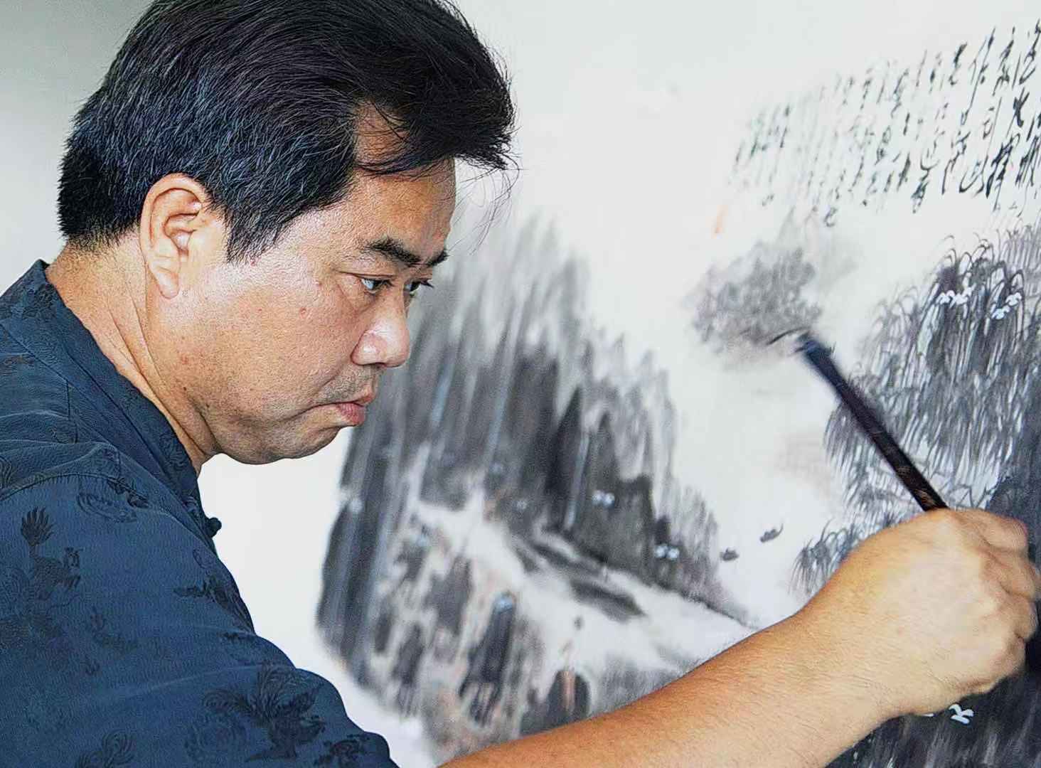 朱祖国指墨画指尖上的墨韵淋漓