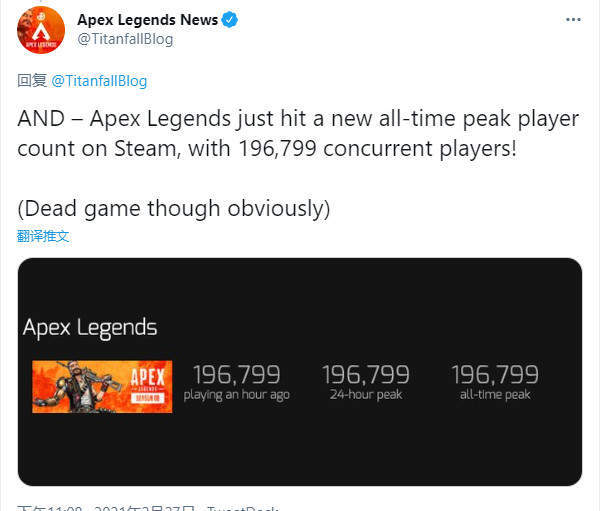 玩家|第八赛季助力 《Apex英雄》Steam玩家峰值近20万