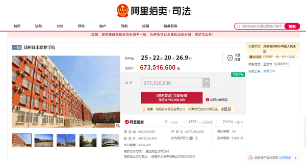 郑州城市职业学院将被拍卖 关联公司非法集资超380亿元(图1)