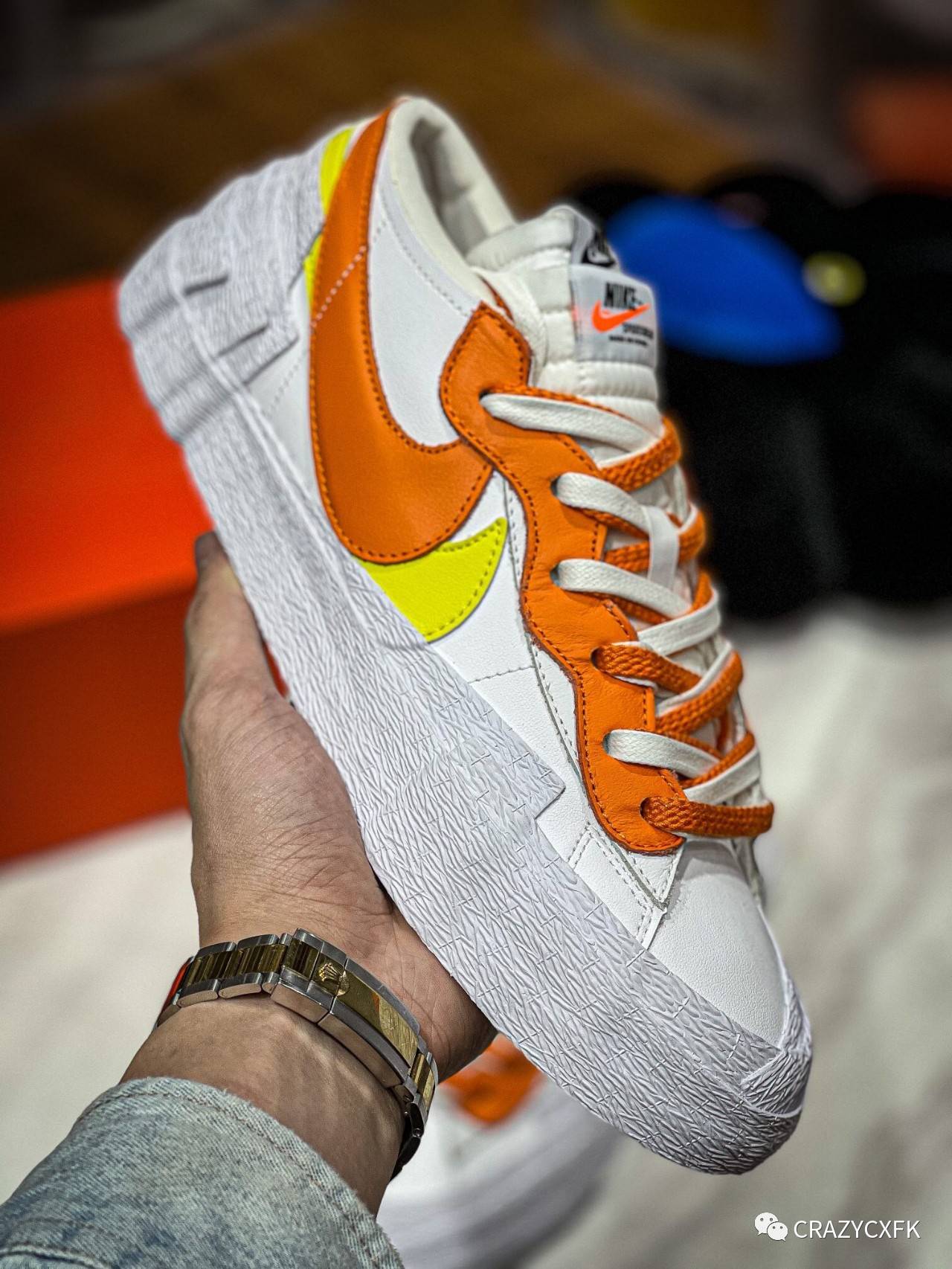 耐克联名sacaixnikeblazerlowmagmaorange纯原开拓者白橙黄低帮板鞋