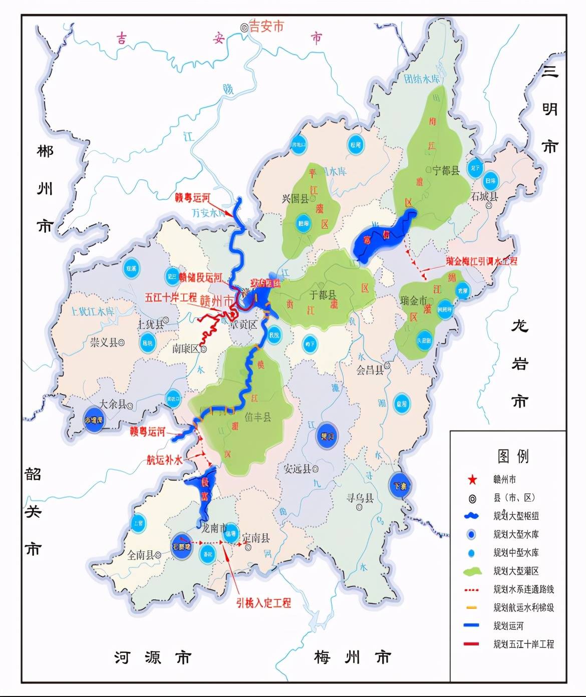 ③昌福(廈)高鐵;②常嶽昌高鐵;①長贛廈高鐵(過安遠尋烏);★開工並