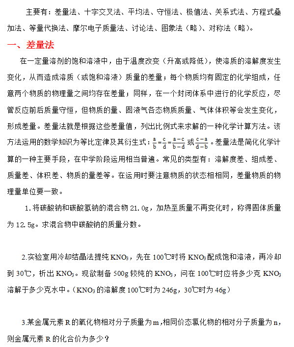 高中化学 计算题常见题型 解题方法 一纸涵盖三年考点 那一科