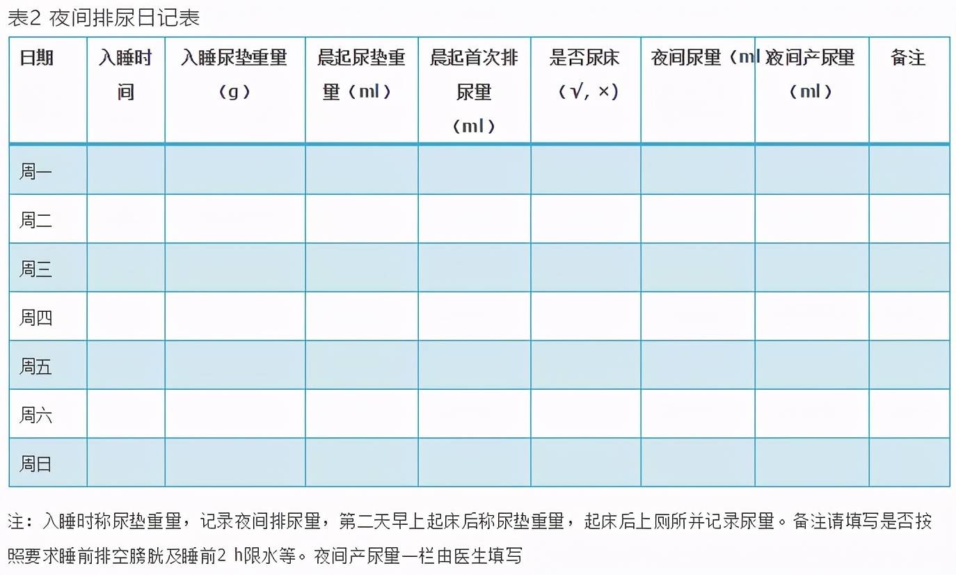 排尿日记模板图片