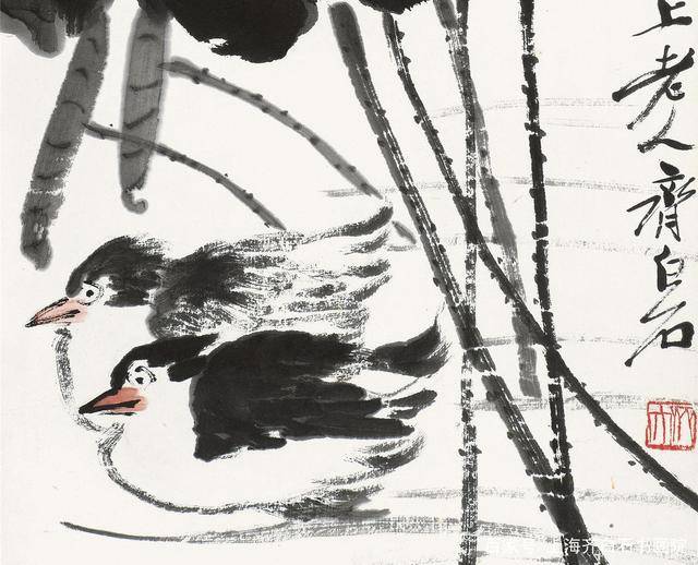 齐白石晚年画荷花,上海齐白石艺术中心 少白汤发周说他,经常有极简之作