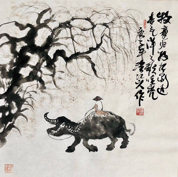 著名国画家,画牛大家,指墨画艺术大家朱祖国作品