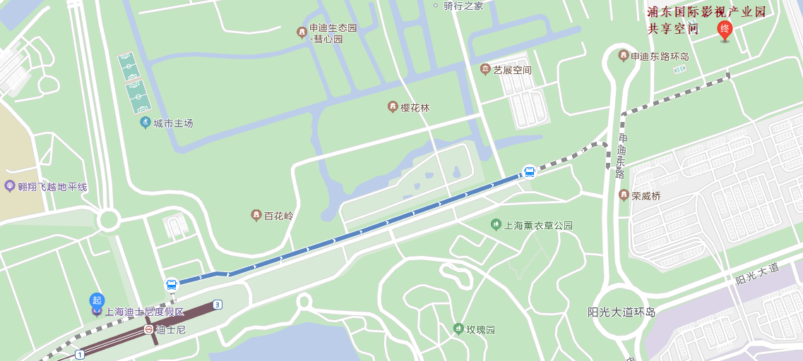 圖3 迪士尼站到浦東國際影視產業園步行路線3,用餐l 6/19日早餐 –