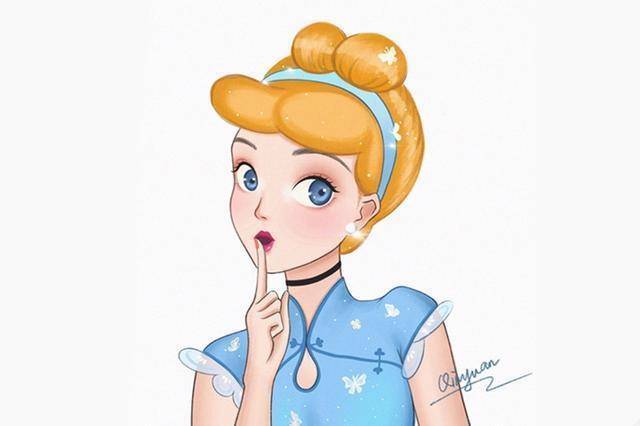 图片[3]-旗袍版的迪士尼公主都好可爱啊，特别是木兰这个表情，太俏皮了-魔性次元