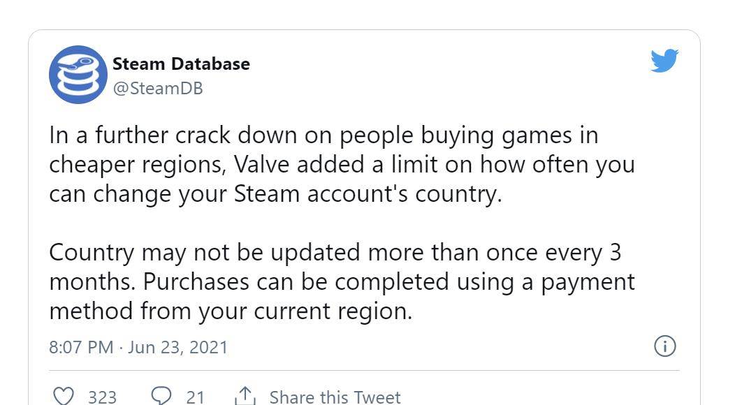 Steam 再封跨区漏洞 国家区域三个月内限制只准修改1 次 Valve