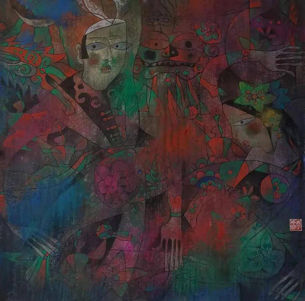 红绿梦 80x80cm 纸本彩墨 1994年