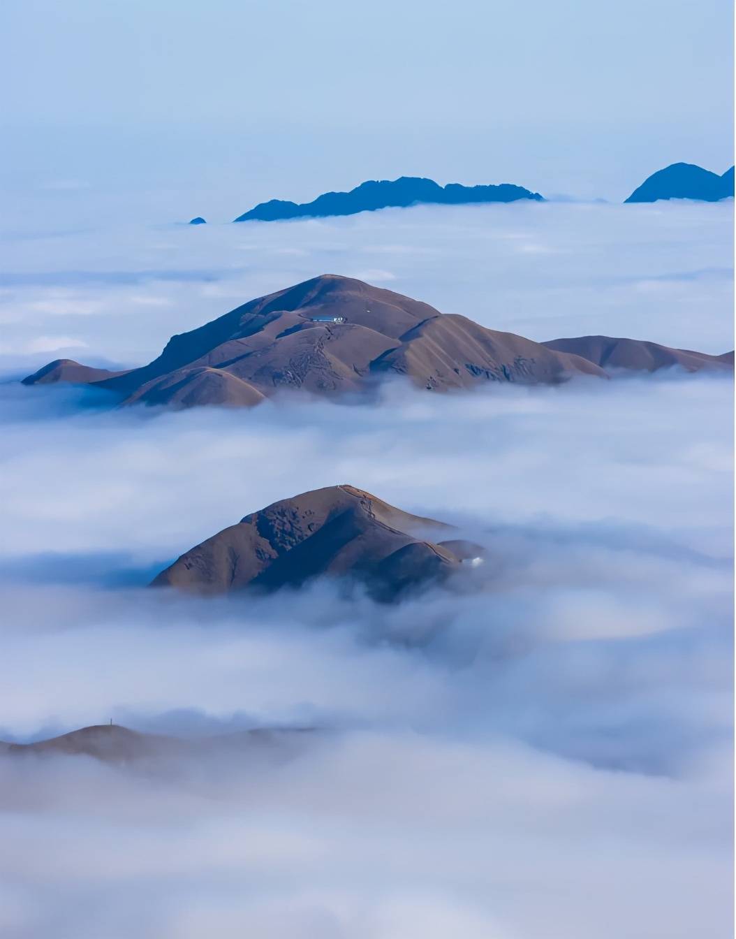 登上武功山的山顶,可以看到云中草原和山巅云海,体会到"会当凌绝顶