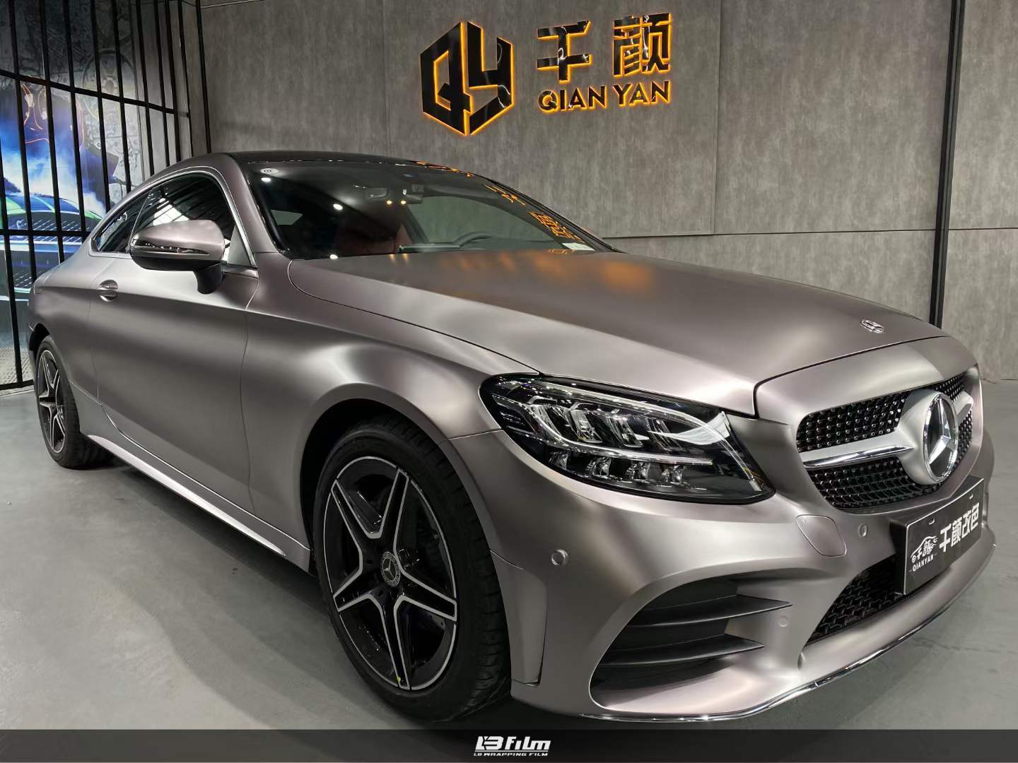 lb改色膜:奔驰-c级全车贴膜lbfilm电光金属战斗灰