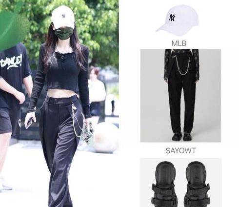 设计|杨颖秀最新私服穿搭，长裤短上衣青春女团范，随意又飒气