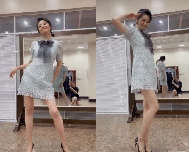 47岁方琼晒跳舞视频,踩高跟鞋做高难度动作,秀纤细修长大白腿