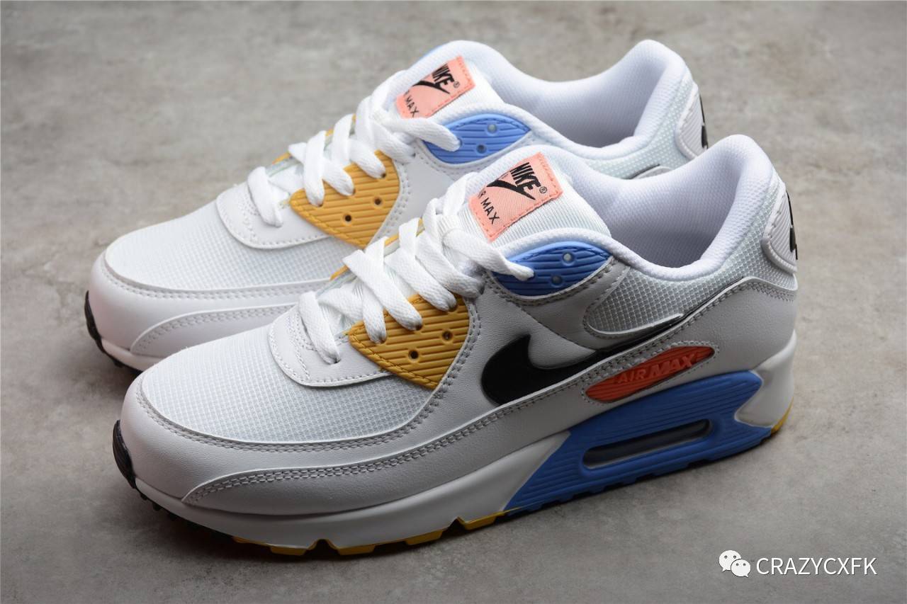Flare|耐克 Nike 白蓝黄拼色 Air Max 90 Solar Flare 周年限定运动鞋