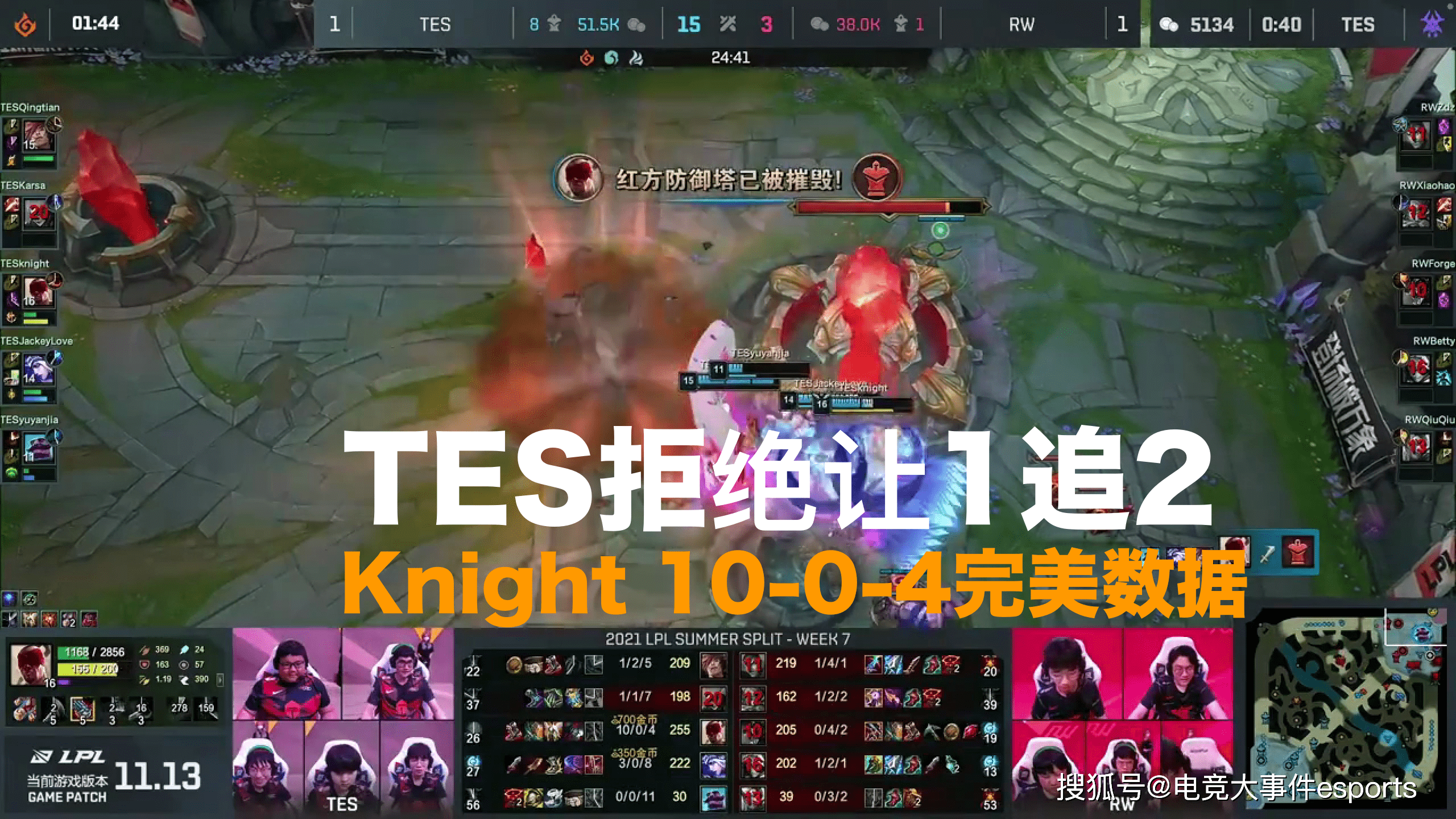 超神|Knight盲僧超神发挥，TES拒绝让1追2击败RW，左手再次拯救了队伍