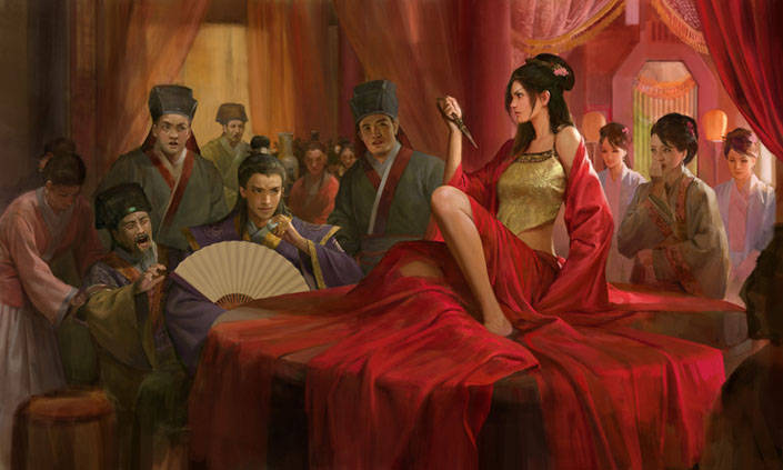 步骤|游戏插画，古装人物场景插画创作步骤和心得