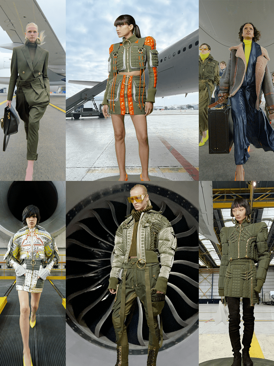 航空|Balmain 2021秋冬系列，亮黄色、银色等颜色，带着航空味道的时尚