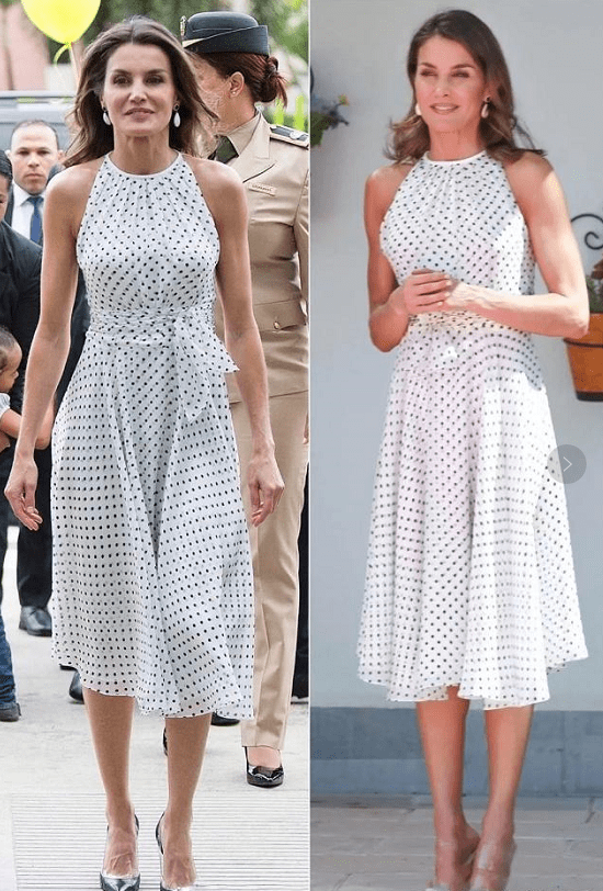 设计|西班牙王后穿挂脖波点连衣裙，微露香肩真惊艳好似梦露，迷倒国王