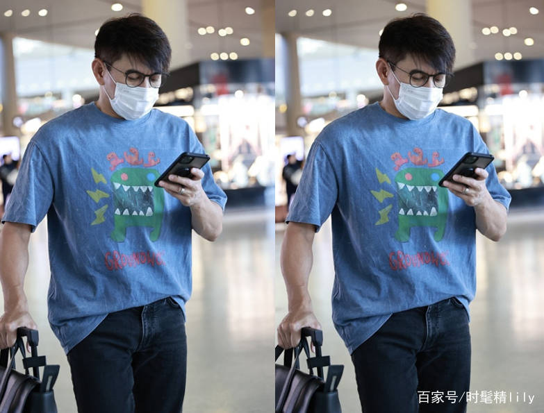 图案|吴奇隆私服还是那么帅,卡通T恤不死板,行走的男生穿搭图鉴