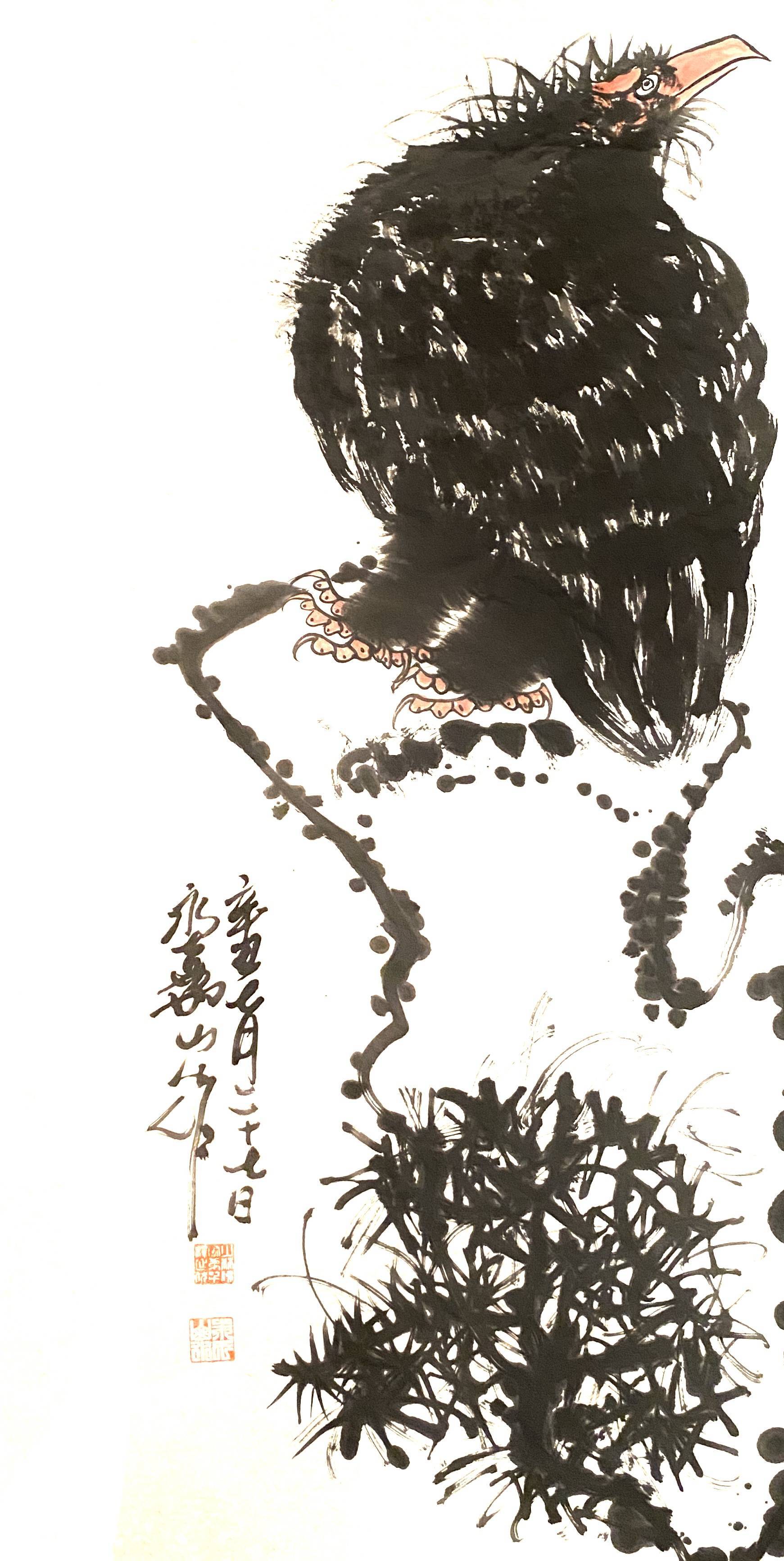 粗犷豪放苍茫雄浑国画家画鹰大家指墨画艺术大师朱祖国