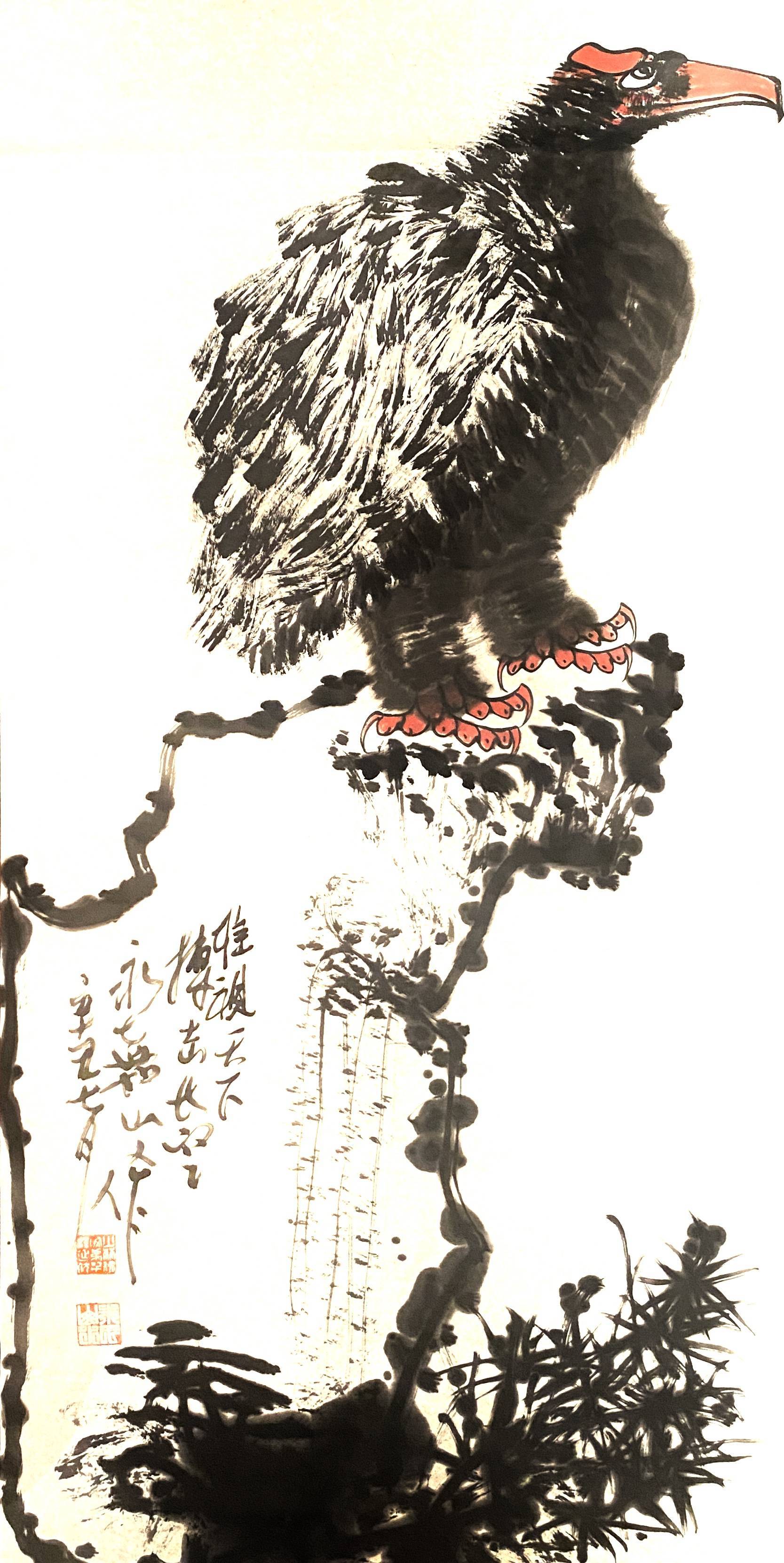 粗犷豪放苍茫雄浑国画家画鹰大家指墨画艺术大师朱祖国