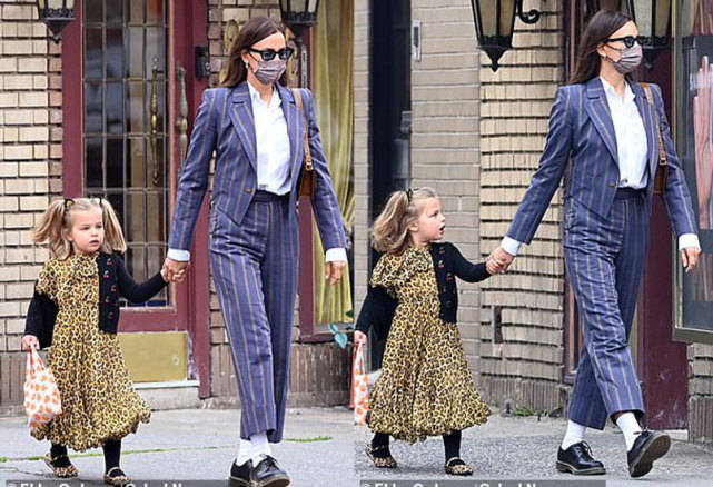 小姑娘|伊莲娜送娃上学,3岁女儿穿豹纹裙很时髦,放学被好莱坞爸爸接走
