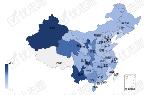 2021年各省(市,自治區)中國語言文學類專業招生計劃數佔比