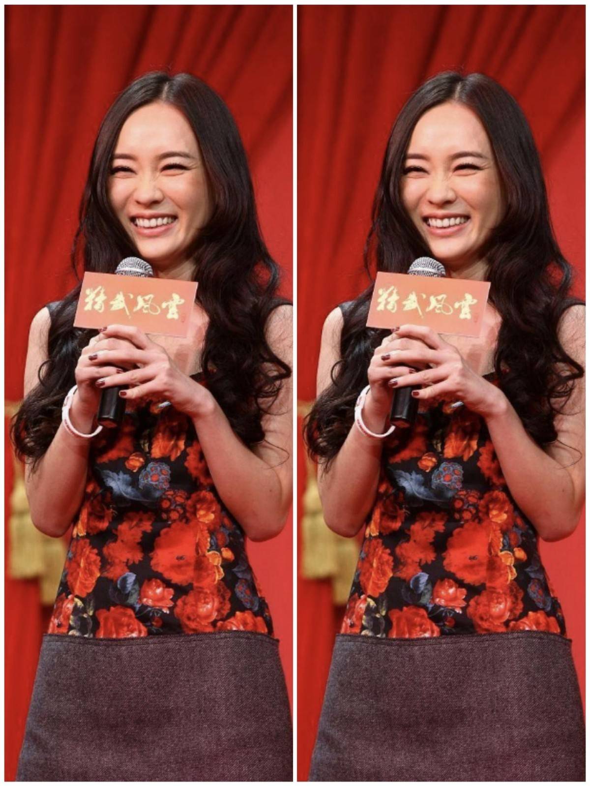 黑色|霍思燕的头肩比真优越，一袭挂脖长裙秀蝴蝶骨，但妆容有点显老了