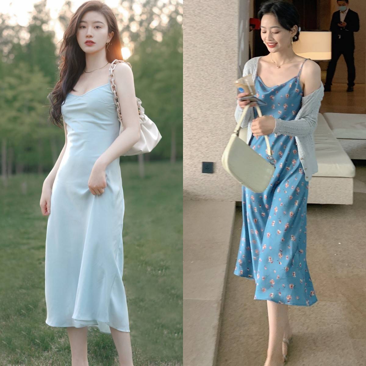 吊带裙不仅可以在度假的时候穿,只要搭配合适的鞋子,吊带裙既优雅又