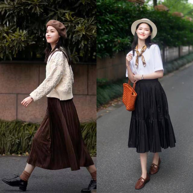 黑色|“半身裙”早秋这样穿，优雅温婉又可人