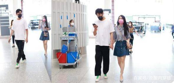 个性|伊能静与秦昊牵手亮相机场，穿牛仔半裙超减龄，53岁也有少女感