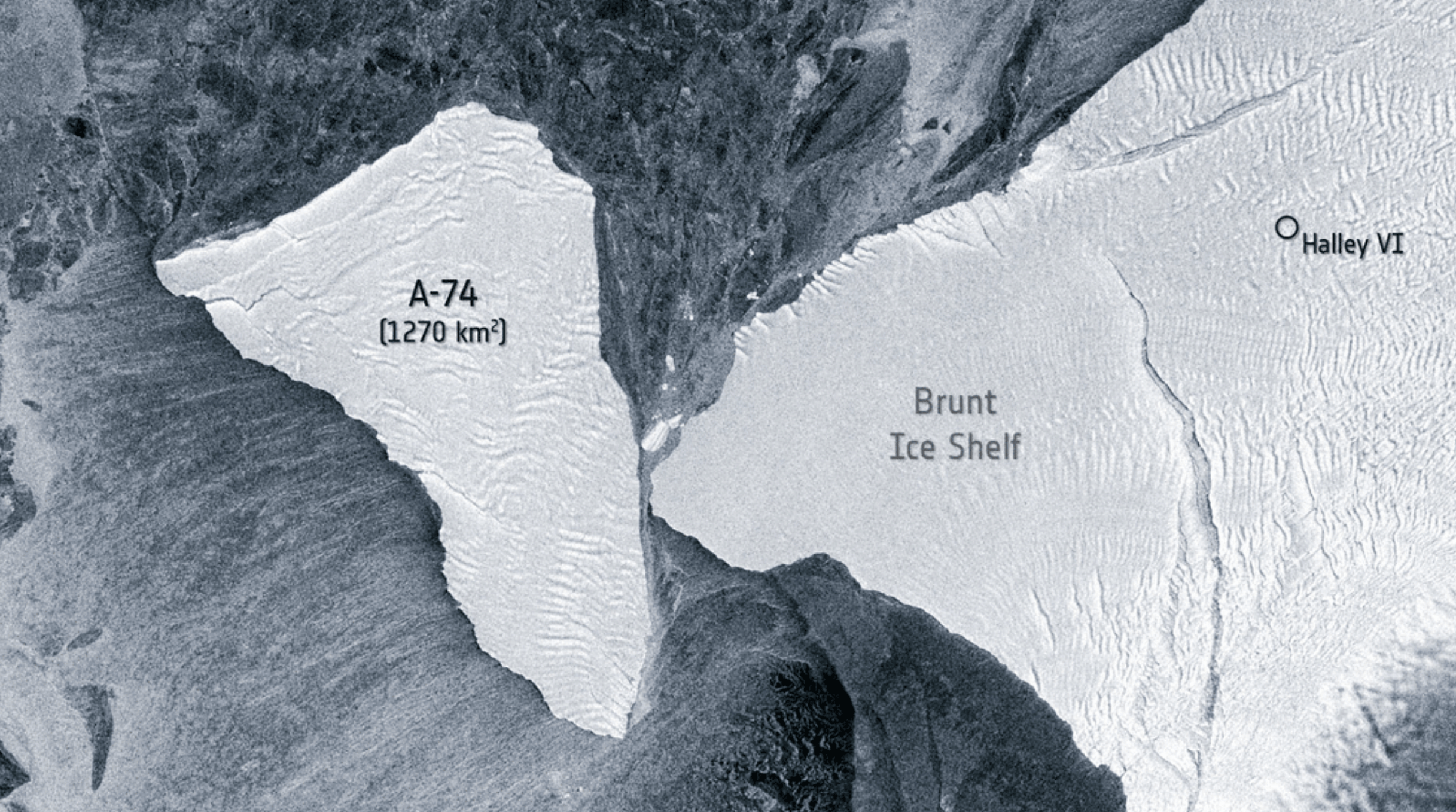 卫星图像展现了A-74冰山旋转着擦过南极冰架的惊险一刻