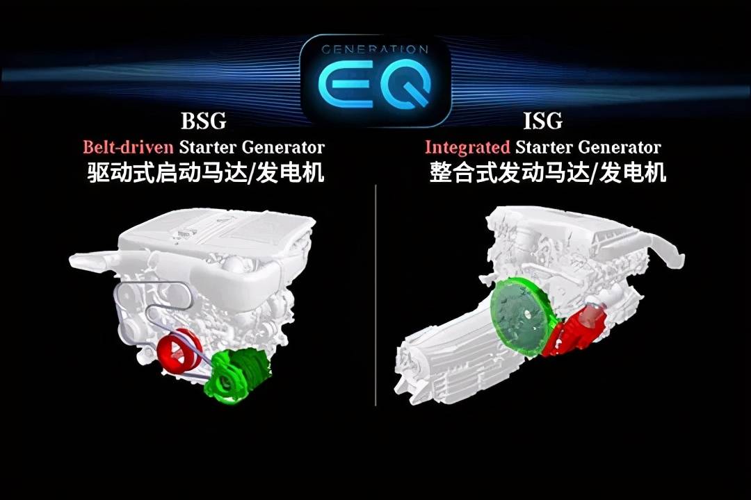 在m264上的bsg电机原本布置在发动机,而这套全新的isg电机的好处是