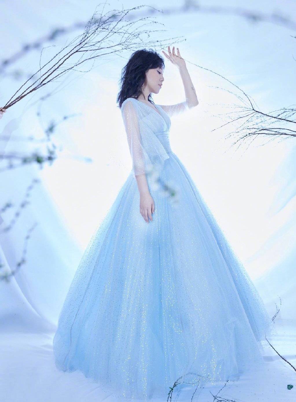闫妮|49岁闫妮气场全开，穿银河闪耀纱裙秀曲线，深V超迷人