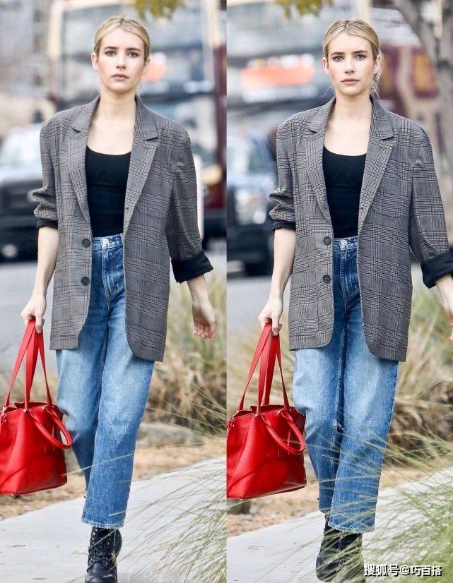 女生|艾玛罗伯茨的街拍,才是牛仔裤穿搭范本,时尚舒适回头率还高