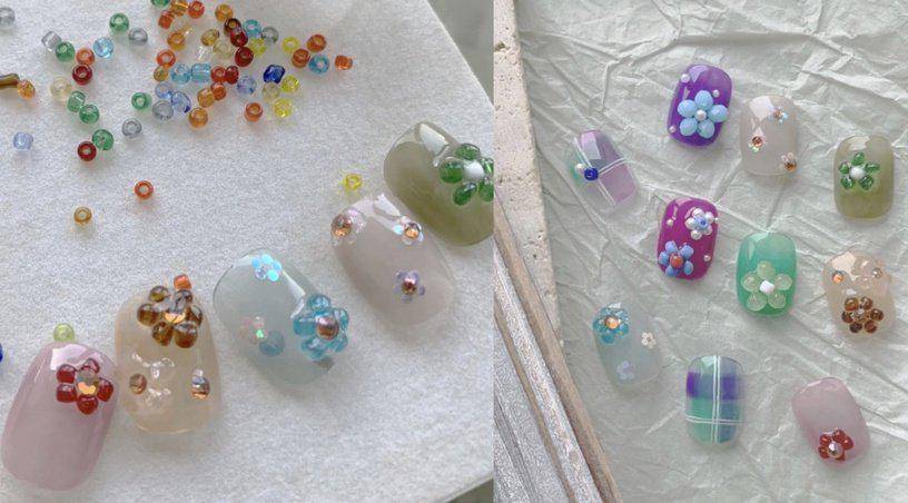 花瓣|林允孟佳都爱上了手绘美甲?法式小花优雅迷人,晕染花瓣质感爆棚