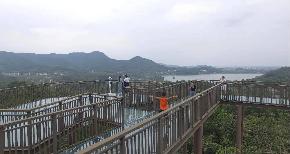 汤池云汤烟雨玻璃栈道,又名王岭玻璃栈道,位于金汤湖左岸王岭盘山路上