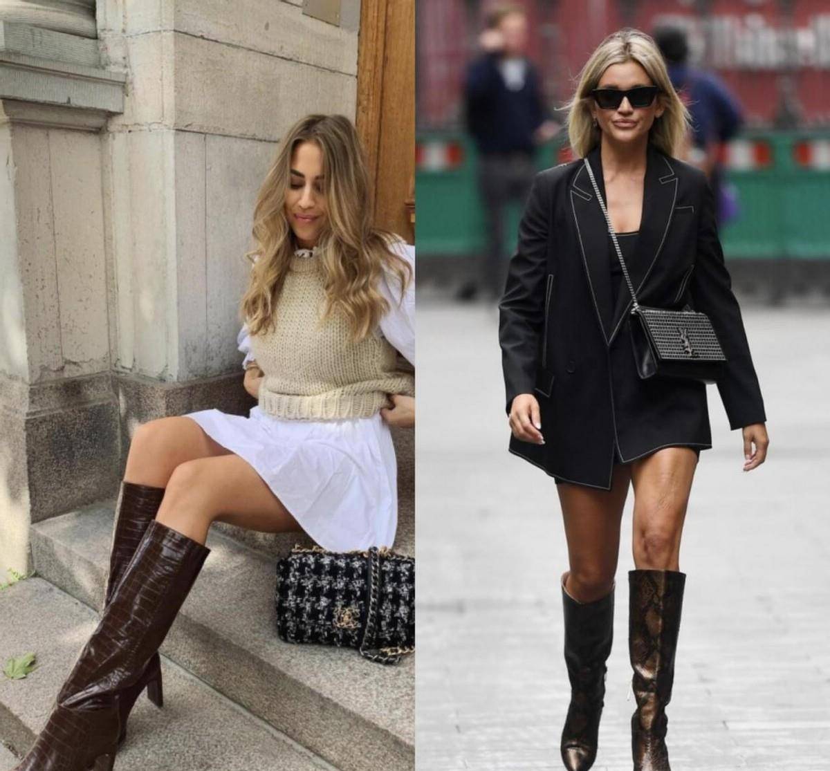 曲线 初秋超时髦的搭配：短裙+长靴，不仅秀出了曲线，还有满满复古感