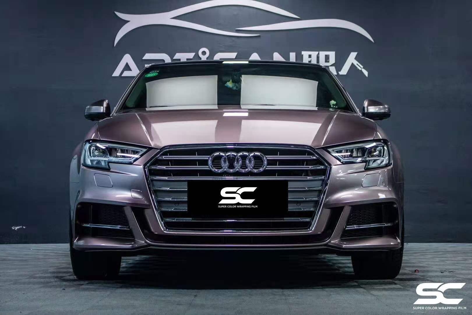 奥迪a3全车贴膜sc改色膜冰莓粉