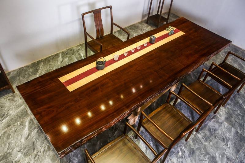 乌檀木茶桌大板实木家具图