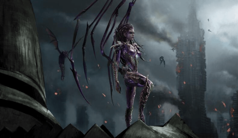 同样是出自暴雪旗下的《星际争霸》里的刀锋女王凯瑞甘,也是凭借一对