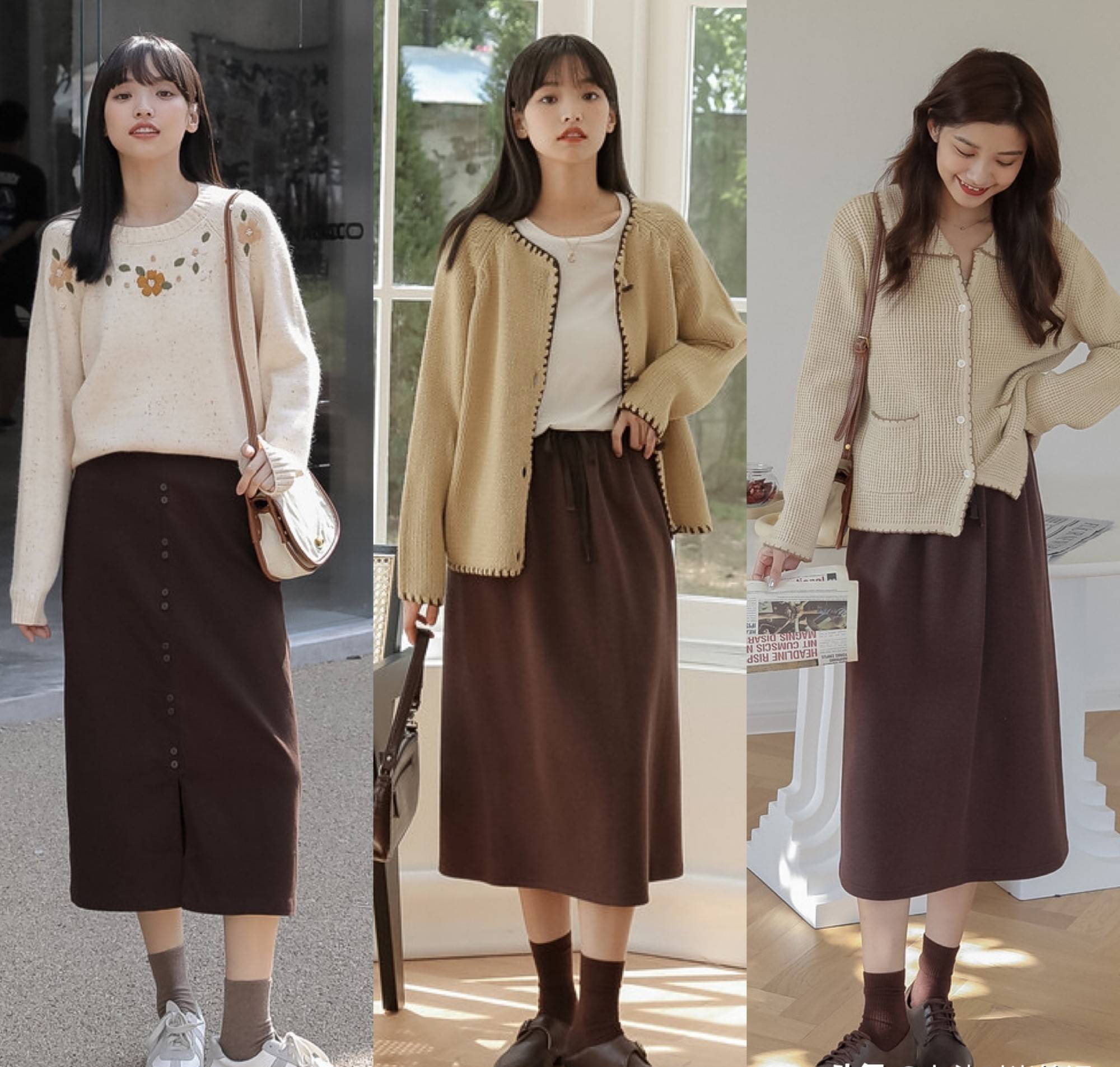 样式 秋天精选：25+的小姐姐轻熟风依然很美，针织衫+半身裙文雅又少女