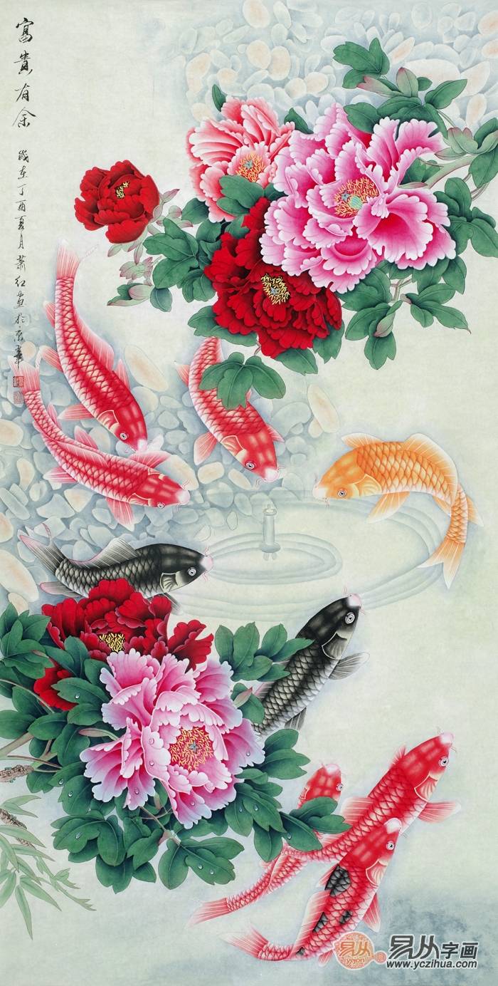 进门玄关挂画推荐1,花开富贵牡丹图——宋代词人周敦颐曾说"牡丹,花之