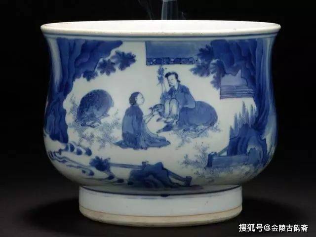 清時代　青花　染付　人物泛舟文　盃　三点組　詩文有　中国古美術 グッズ 販売 清時代 青花 染付 人物泛舟文 盃 三点組 詩文有 中国古