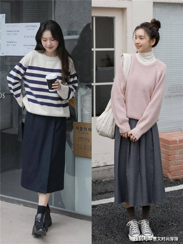 最近火了一种穿法:毛衣 半身裙,照着穿洋气显瘦,温暖整个冬天
