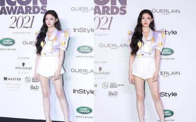 设计 被林允的美貌惊艳到了，身穿紫色挂脖珍珠裙，肉肉身材好可爱