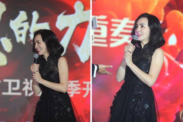 黑色 年过半百的王琳韵味真足，穿黑色印花纱裙端庄优雅，比30岁时还美